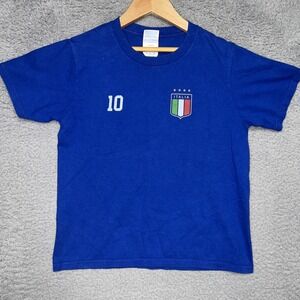 Italia T Shirt Youth Sz S Blue #10 National Football Soccer Italian Jersey Tee